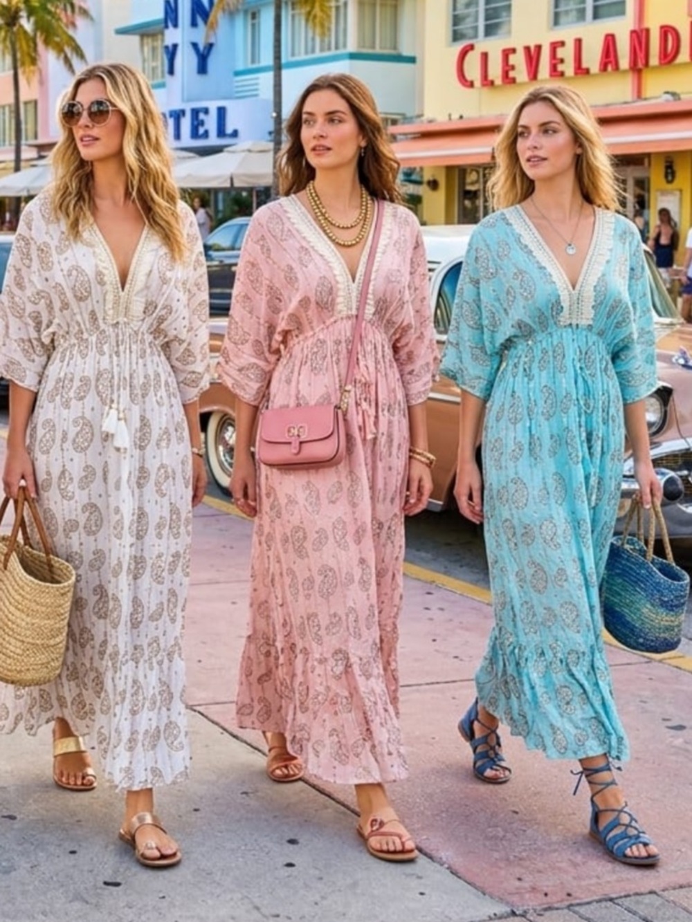 Boho Paisley Lace-Trim Maxi Dress -